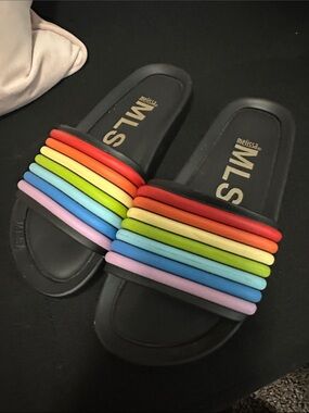Melissa Black Slides with Rainbow Padded Straps